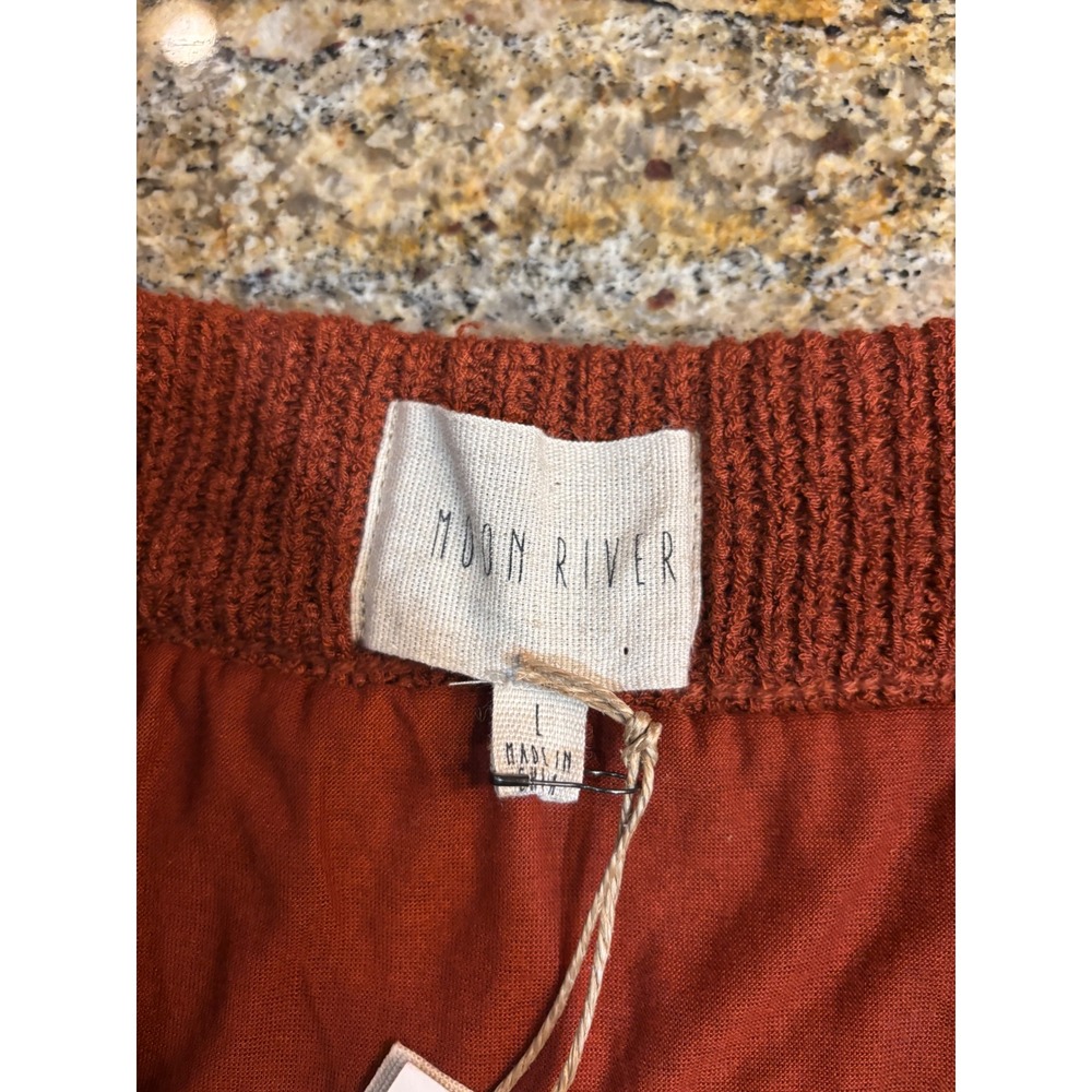 NWT Moon River Rust Knit Crochet Fringe Skirt L Boho Festival - Picture 7 of 9